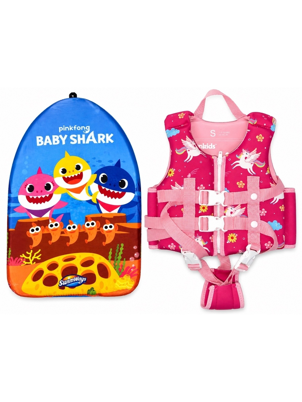 Kids Swim Vest Life Jacket Floatation Aid Lot of 2 Baby Shark Unicorn Pink S